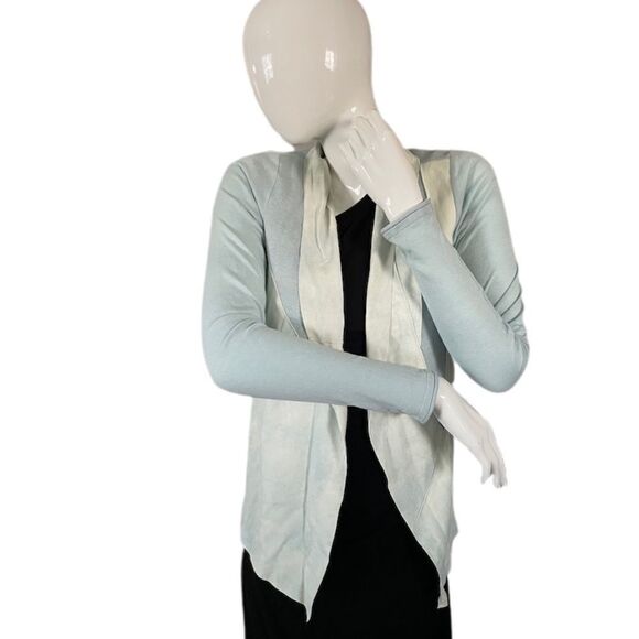 Elie Tahari Baby Blue Lamb Suede Collar/Trim Cardigan - Picture 1 of 4